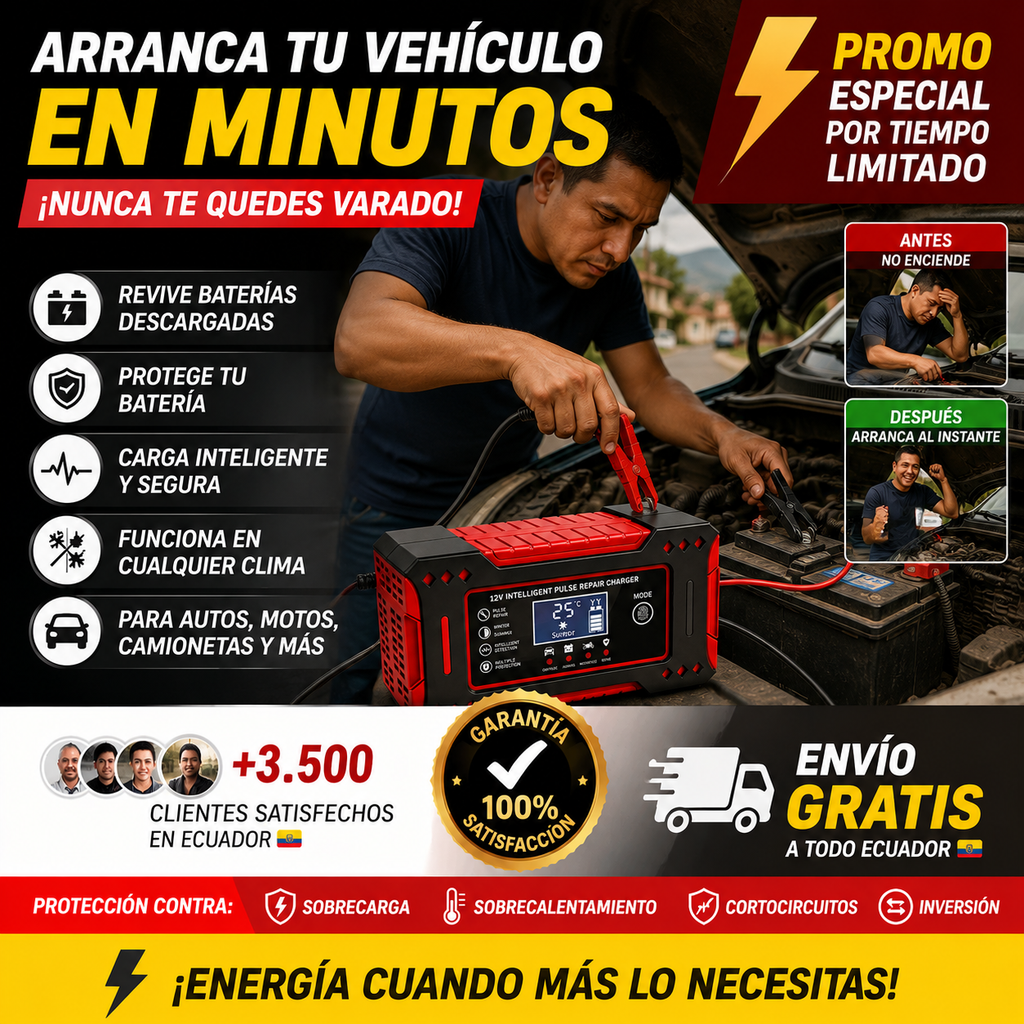 🔋 VoltStart Pro® | Cargador Inteligente 12V para Baterías - ⚡ PRECIO PROMOCIONAL — ENVÍO GRATIS