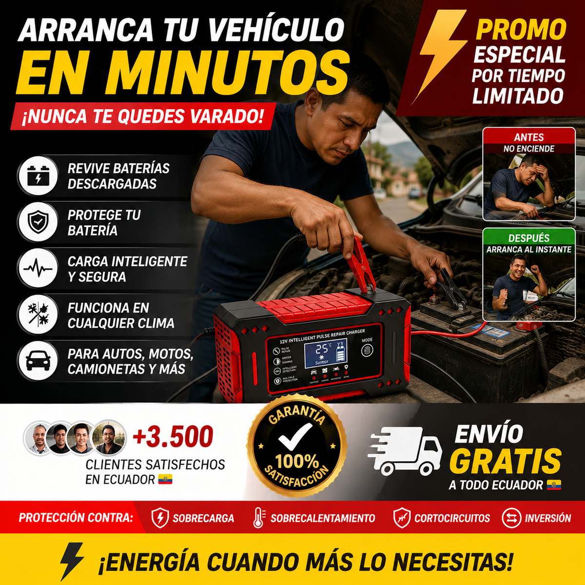 🔋 VoltStart Pro® | Cargador Inteligente 12V para Baterías - ⚡ PRECIO PROMOCIONAL — ENVÍO GRATIS