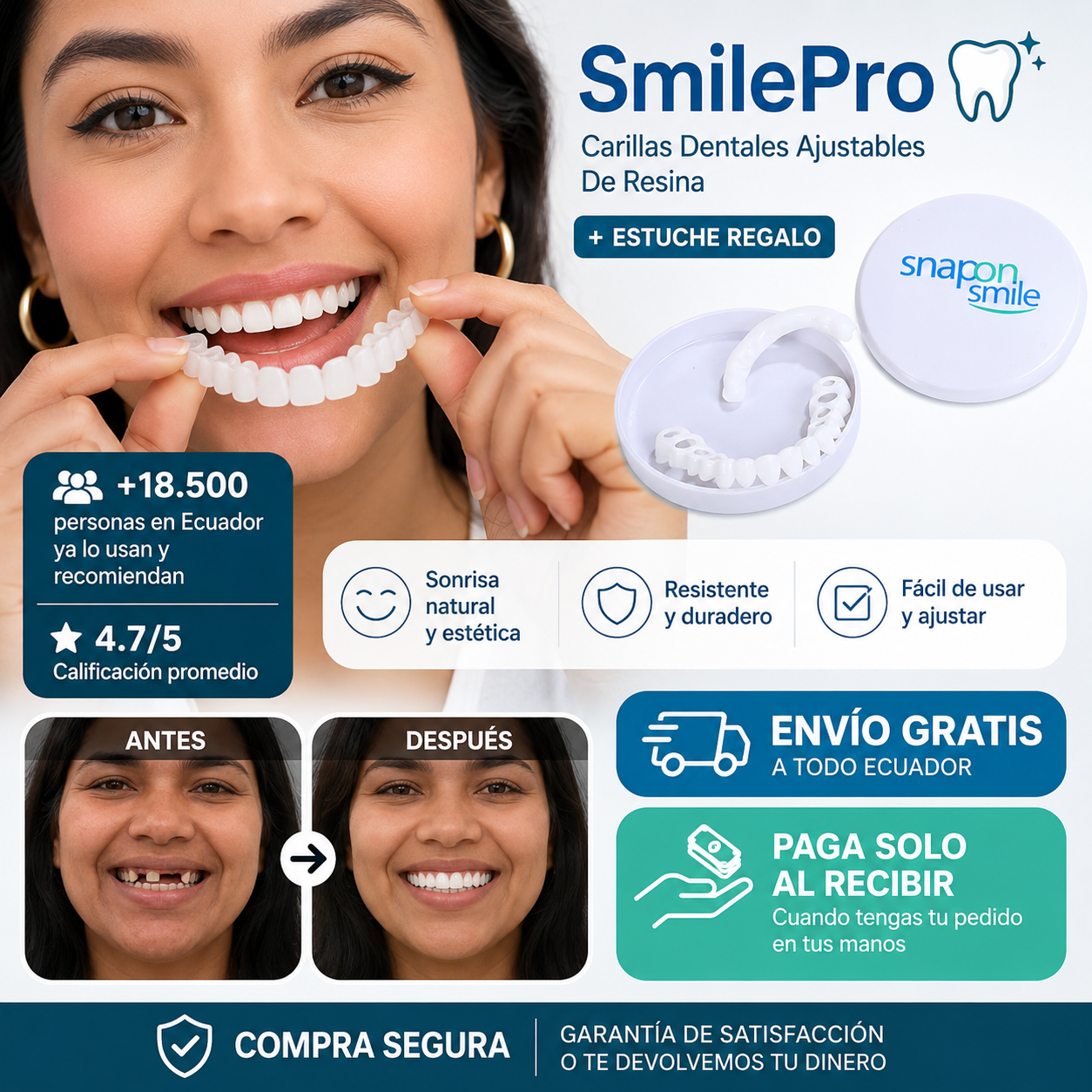 SmilePro 🦷 - Carillas Dentales Ajustables De Resina + ESTUCHE REGALO - ¡Últimas unidades!